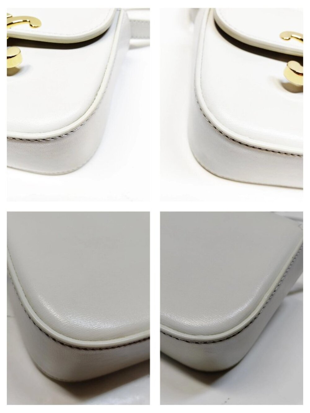 Authentic Celine Triomphe Small Shoulder Bag White Leather Gold Logo Crossbody - Picture 7 of 16